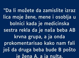 Supruga A krvna grupa a ja nulta- RODILA mi bebu AB- MOJ KOMENTAR je zaledio sestricu u bolnici a i suprugu Supruga A krvna grupa a ja nulta- RODILA mi bebu AB- MOJ KOMENTAR je zaledio sestricu u bolnici a i suprugu - featured image